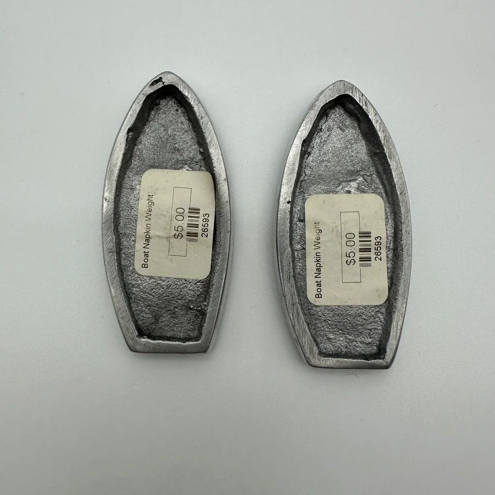 Vintage Cast Metal Boat Napkin Weights 2 Set Silver Tone Nautical Decor 3.25in